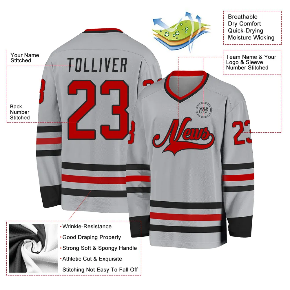 Custom Gray Red-Black Hockey Jersey FansIdea