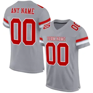 Custom Gray Red-White Mesh Authentic Football Jersey FansIdea