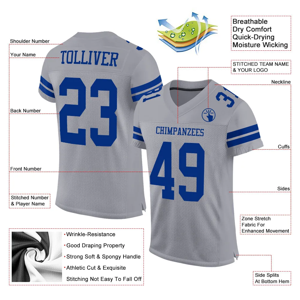 Custom Gray Royal Mesh Authentic Football Jersey FansIdea
