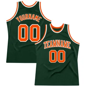 Custom Hunter Green Orange-White Authentic Throwback Basketball Jersey FansIdea