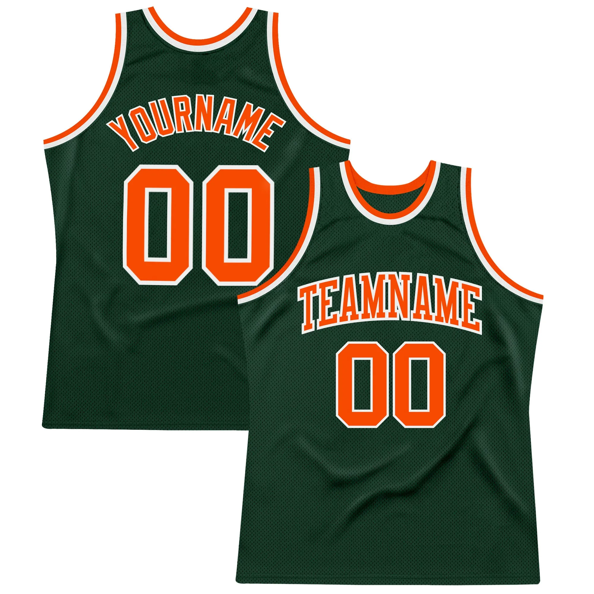 Custom Hunter Green Orange-White Authentic Throwback Basketball Jersey FansIdea