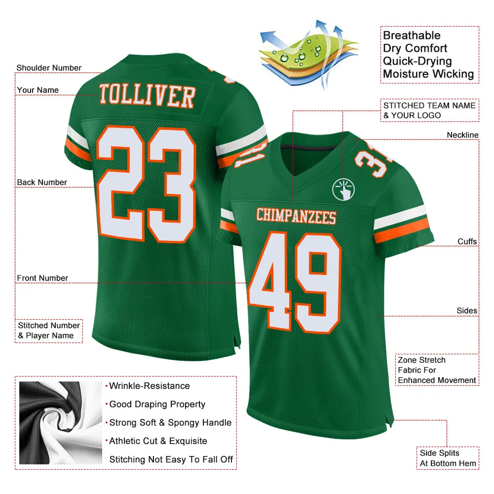 Custom Kelly Green White-Orange Mesh Authentic Football Jersey FansIdea