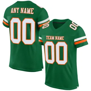 Custom Kelly Green White-Orange Mesh Authentic Football Jersey FansIdea