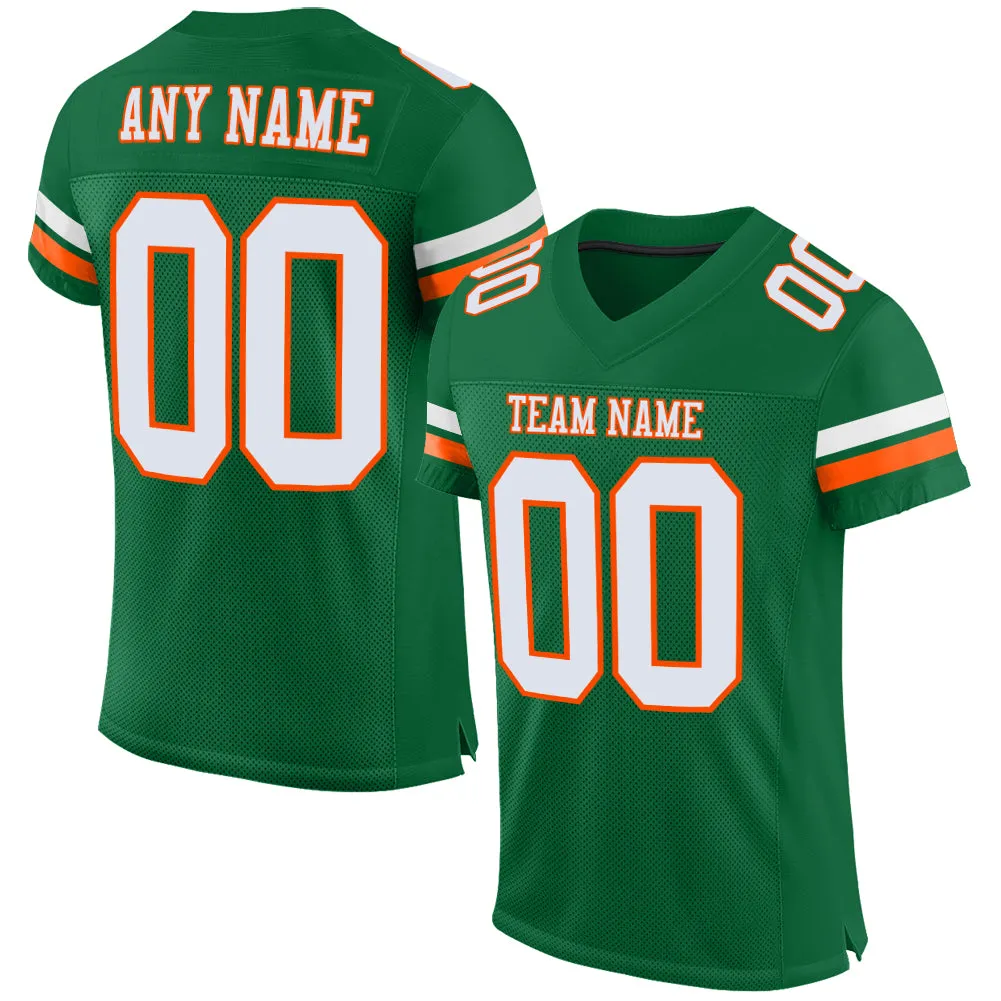Custom Kelly Green White-Orange Mesh Authentic Football Jersey FansIdea