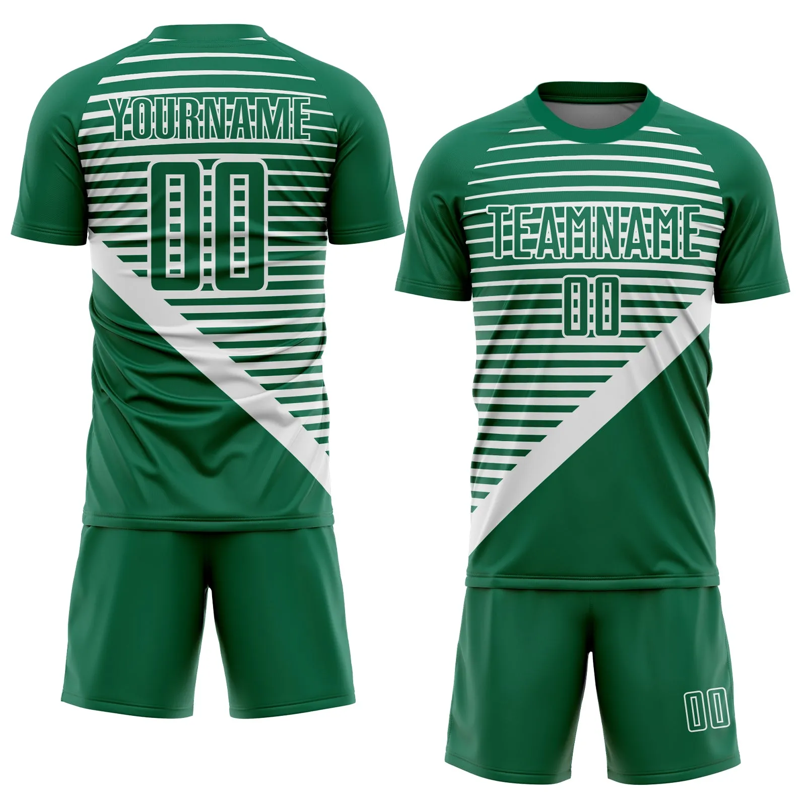 Custom Kelly Green White Stripes Sublimation Soccer Uniform Jersey FansIdea