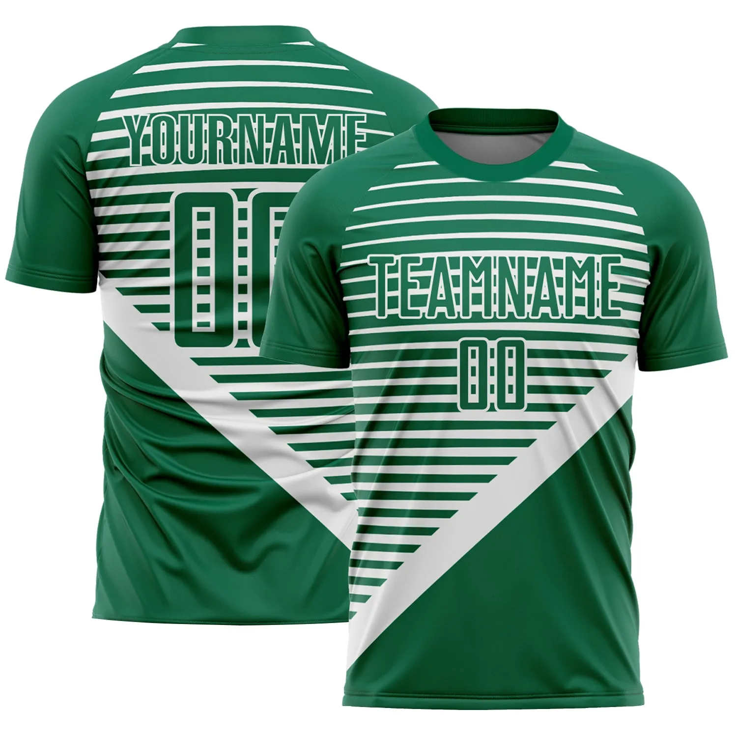 Custom Kelly Green White Stripes Sublimation Soccer Uniform Jersey FansIdea