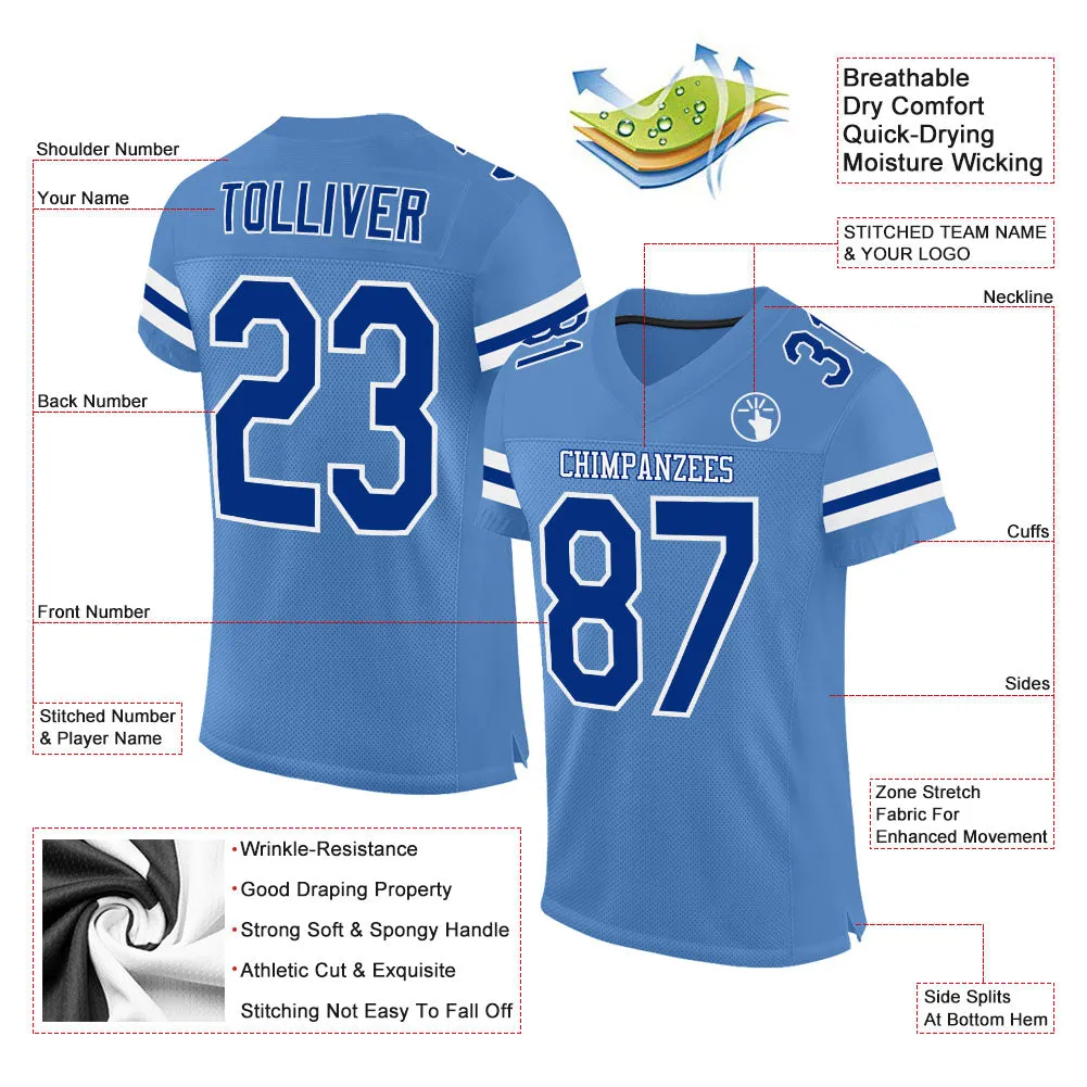 Custom Light Blue Royal-White Mesh Authentic Football Jersey FansIdea