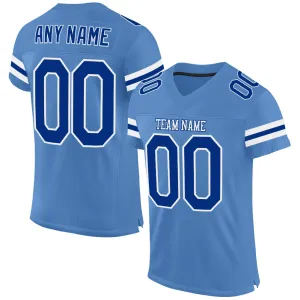 Custom Light Blue Royal-White Mesh Authentic Football Jersey FansIdea