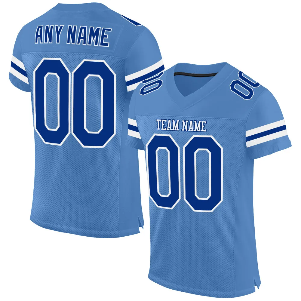 Custom Light Blue Royal-White Mesh Authentic Football Jersey FansIdea