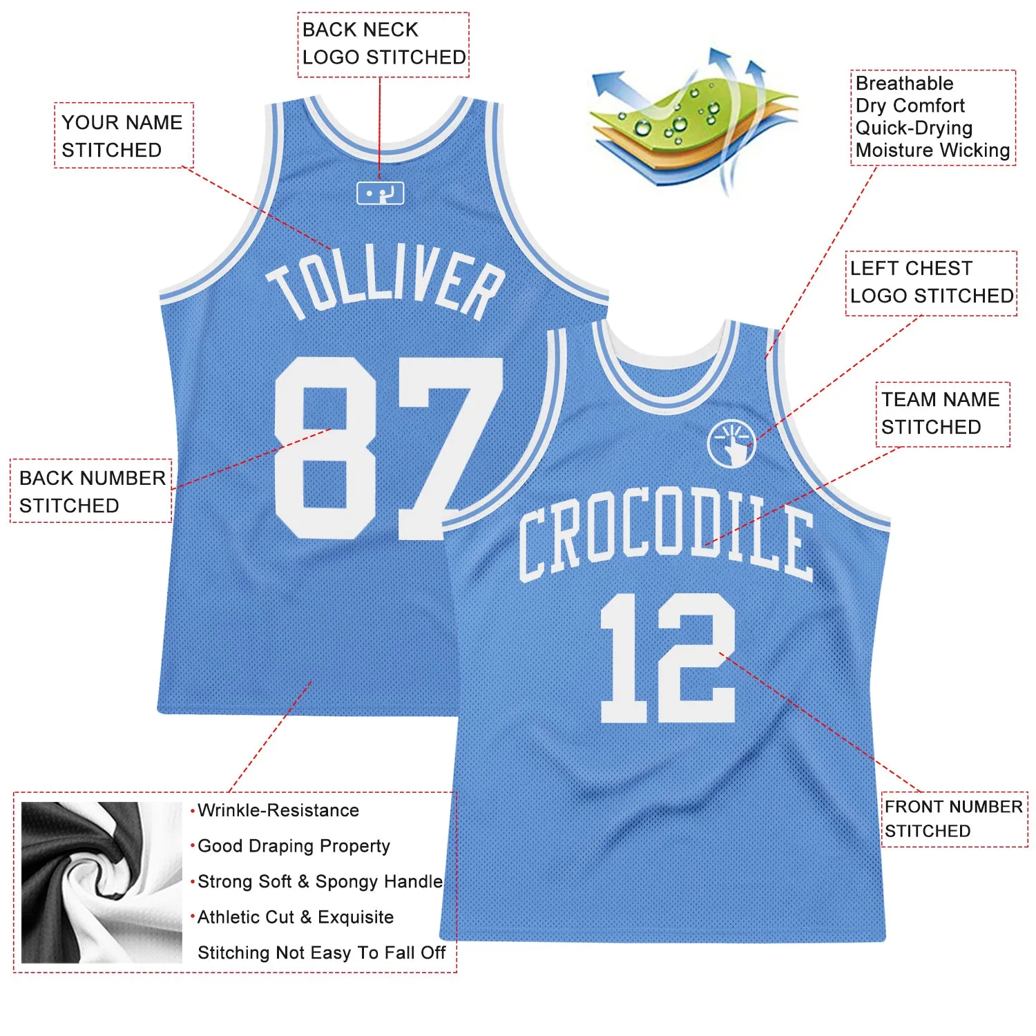 Custom Light Blue White Authentic Throwback Basketball Jersey FansIdea