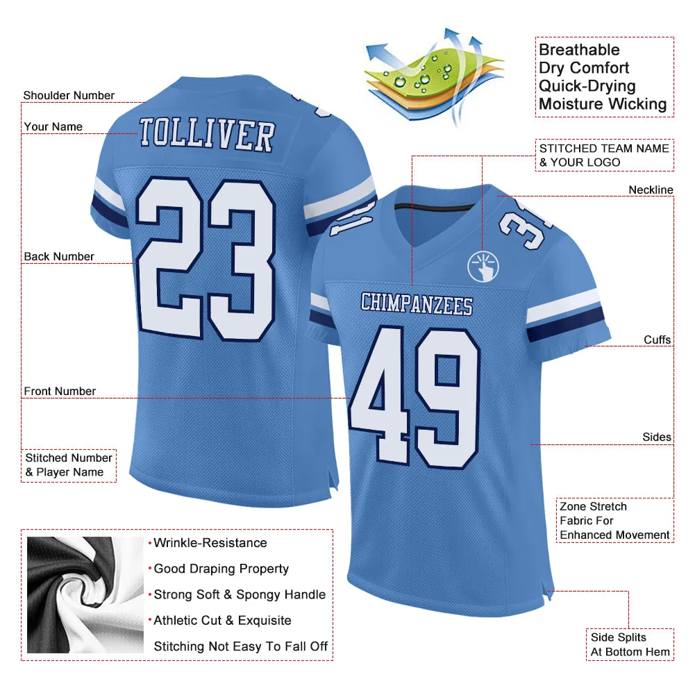 Custom Light Blue White-Navy Mesh Authentic Football Jersey FansIdea