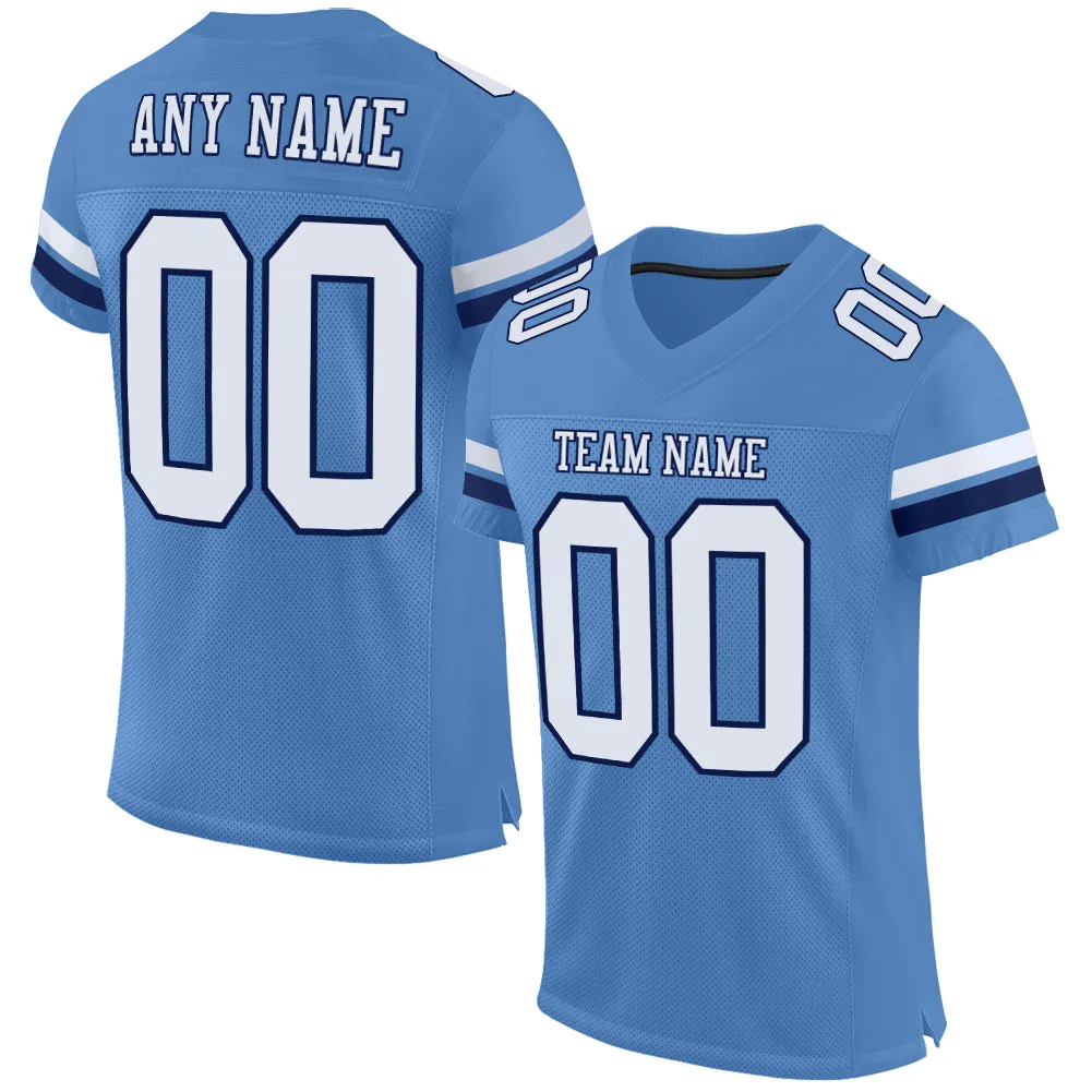 Custom Light Blue White-Navy Mesh Authentic Football Jersey FansIdea