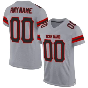 Custom Light Gray Black-Red Mesh Authentic Football Jersey FansIdea