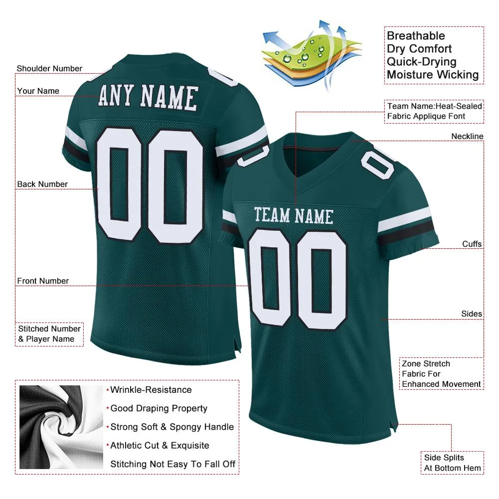 Custom Midnight Green White-Black Mesh Authentic Football Jersey FansIdea