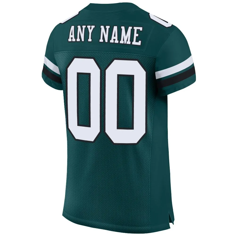 Custom Midnight Green White-Black Mesh Authentic Football Jersey FansIdea