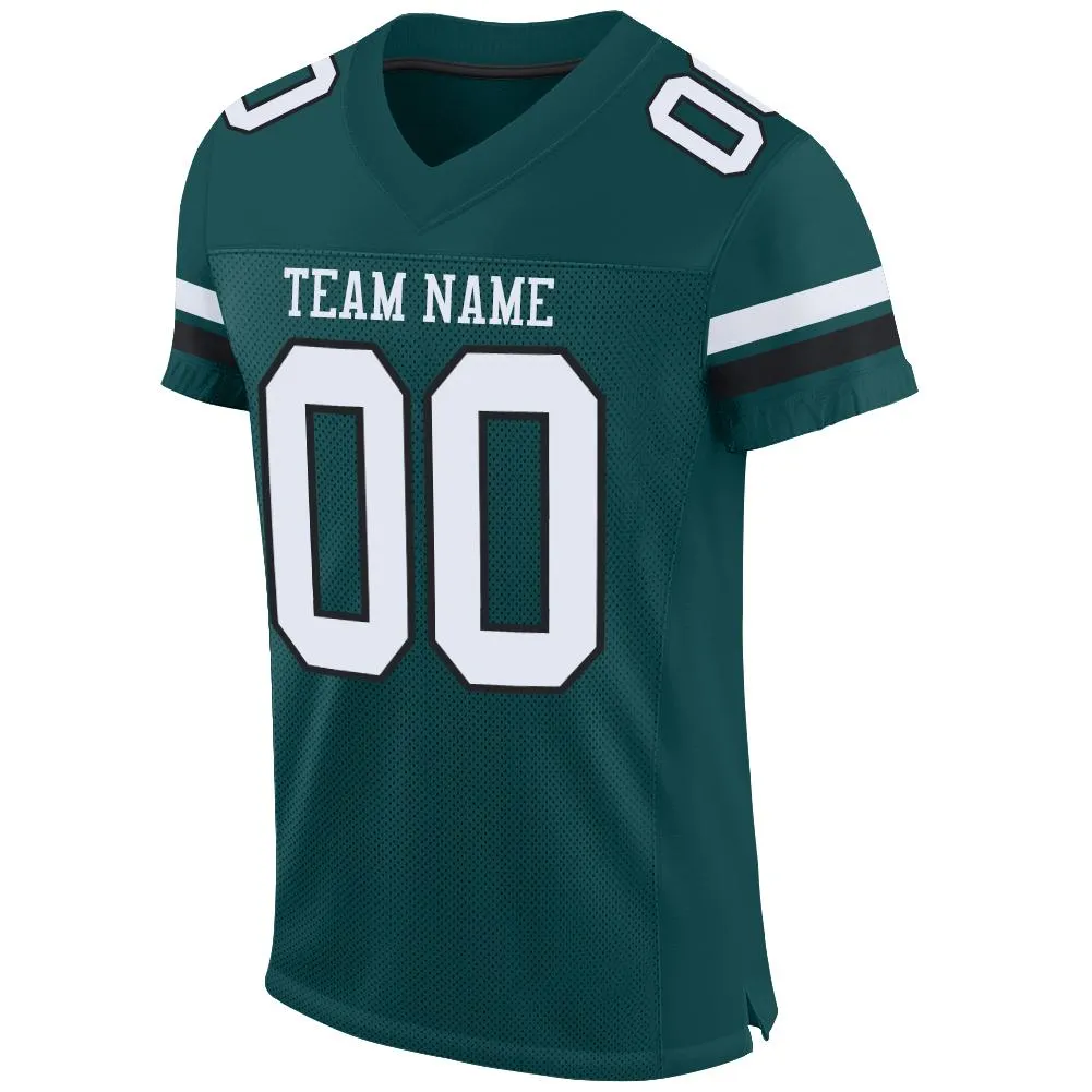 Custom Midnight Green White-Black Mesh Authentic Football Jersey FansIdea