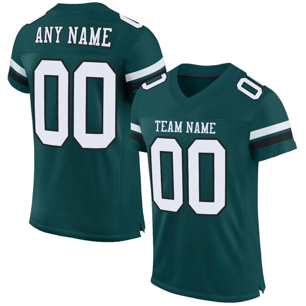 Custom Midnight Green White-Black Mesh Authentic Football Jersey FansIdea