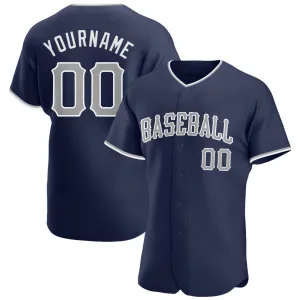 Custom Navy Gray-White Authentic Baseball Jersey FansIdea