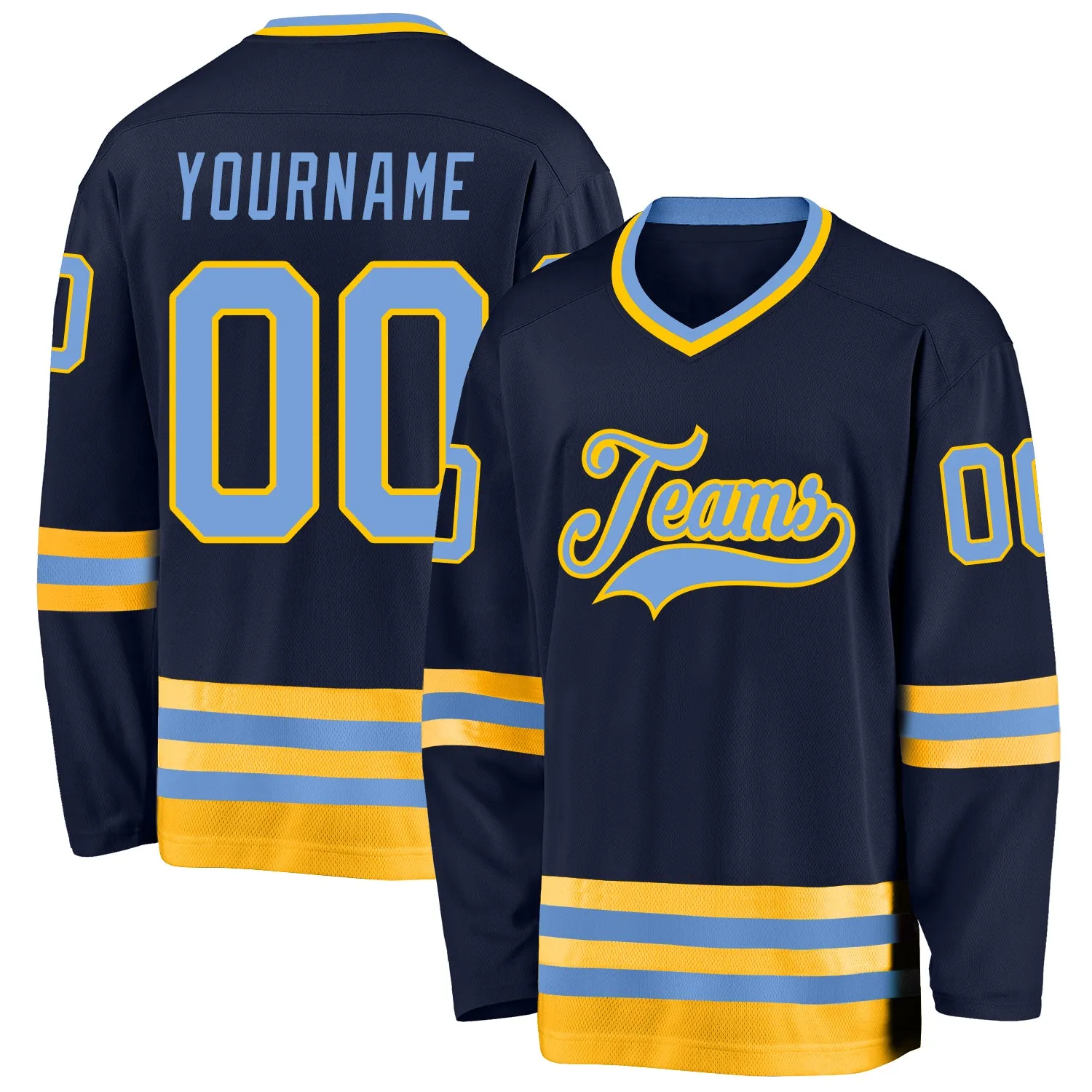 Custom Navy Light Blue-Gold Hockey Jersey FansIdea