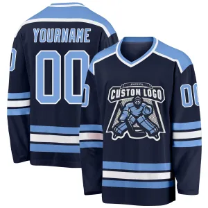 Custom Navy Light Blue-White Hockey Jersey FansIdea