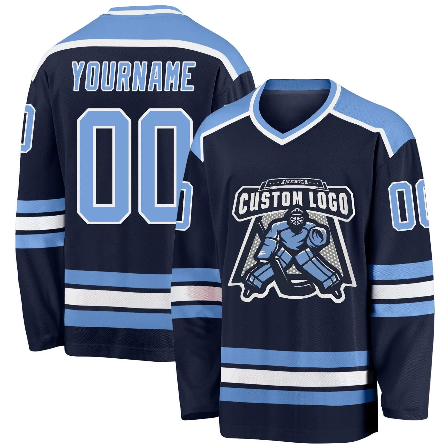 Custom Navy Light Blue-White Hockey Jersey FansIdea