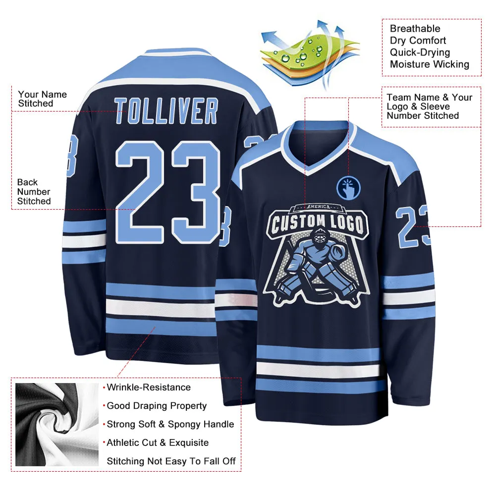 Custom Navy Light Blue-White Hockey Jersey FansIdea