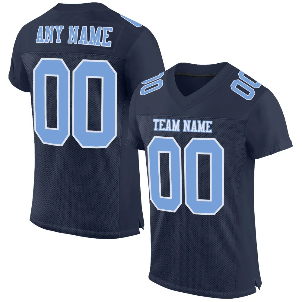 Custom Navy Light Blue-White Mesh Authentic Football Jersey FansIdea