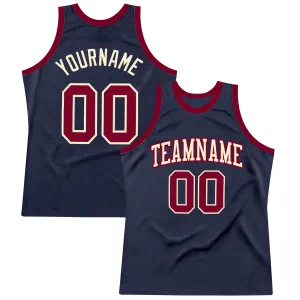 Custom Navy Maroon-Cream Authentic Throwback Basketball Jersey FansIdea