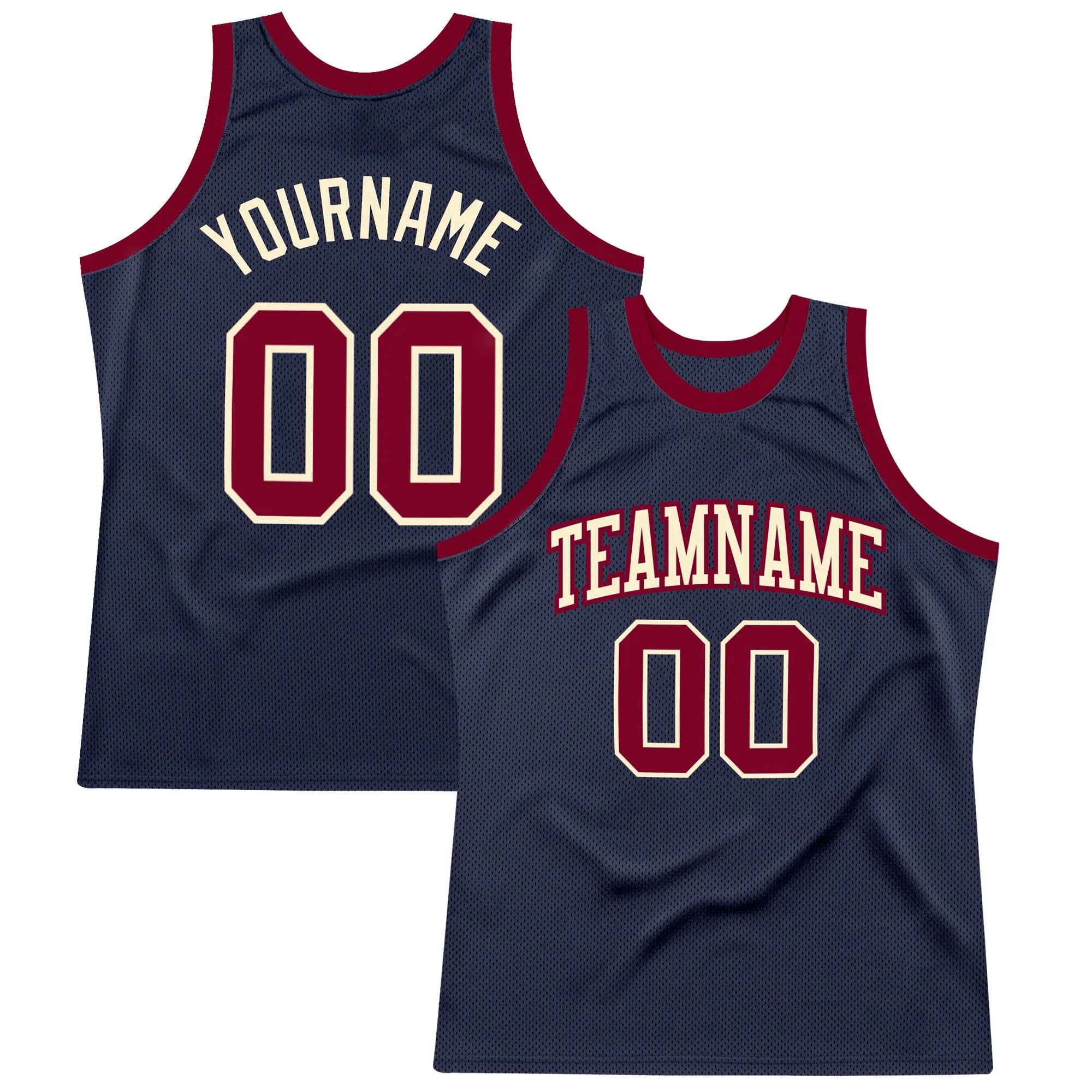 Custom Navy Maroon-Cream Authentic Throwback Basketball Jersey FansIdea
