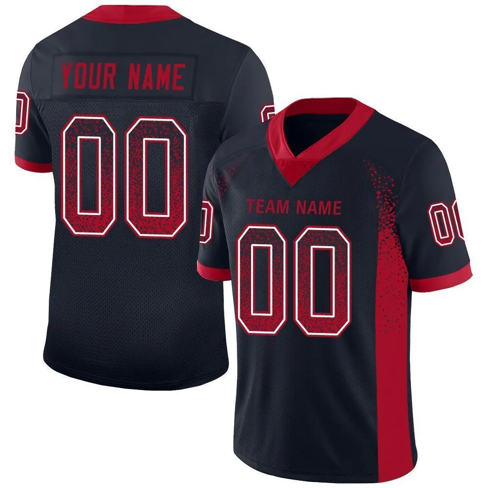 Custom Navy Red-White Mesh Drift Fashion Football Jersey FansIdea