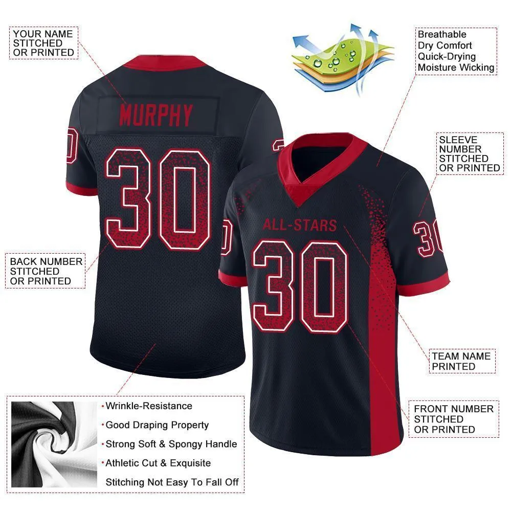 Custom Navy Red-White Mesh Drift Fashion Football Jersey FansIdea