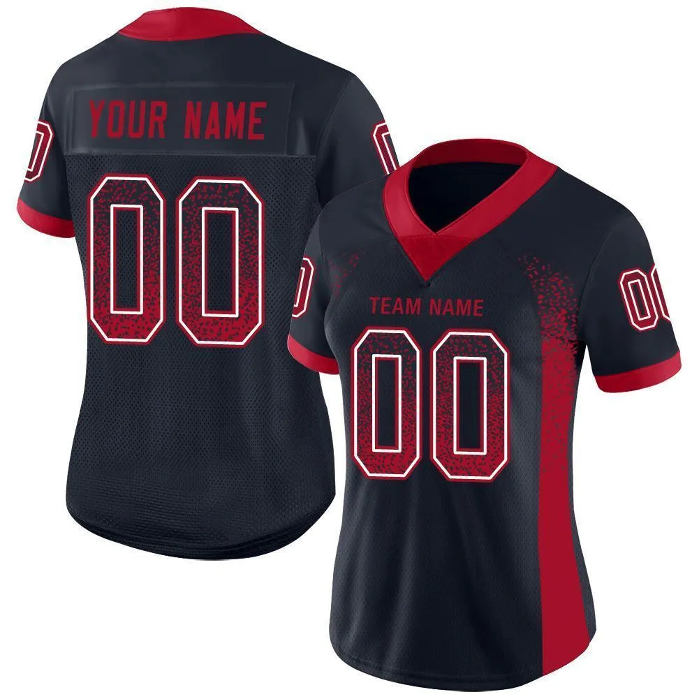 Custom Navy Red-White Mesh Drift Fashion Football Jersey FansIdea