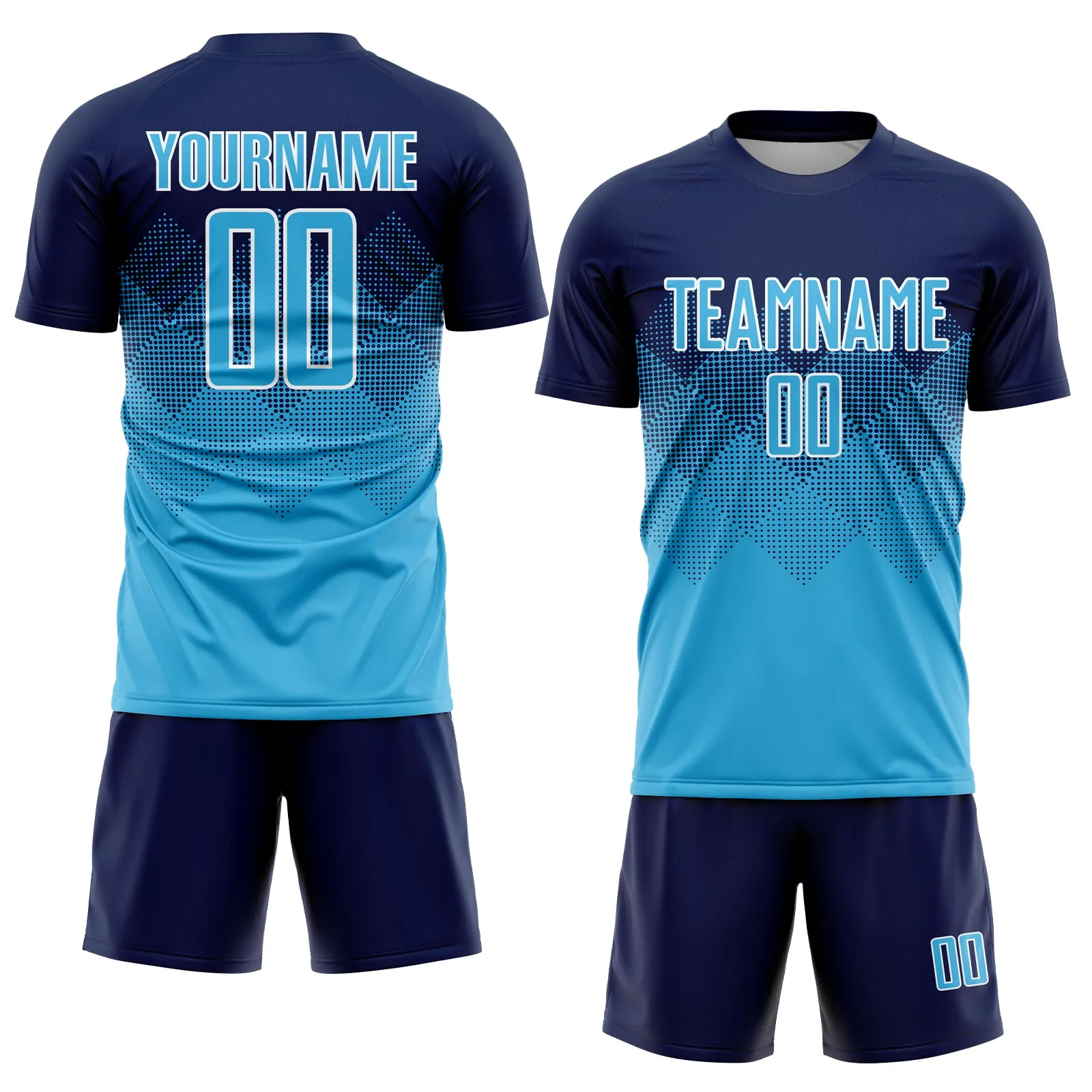 Custom Navy Sky Blue-White Sublimation Soccer Uniform Jersey FansIdea