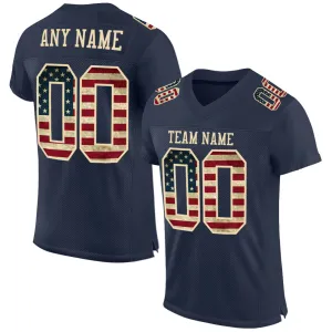 Custom Navy Vintage USA Flag-Cream Mesh Authentic Football Jersey FansIdea