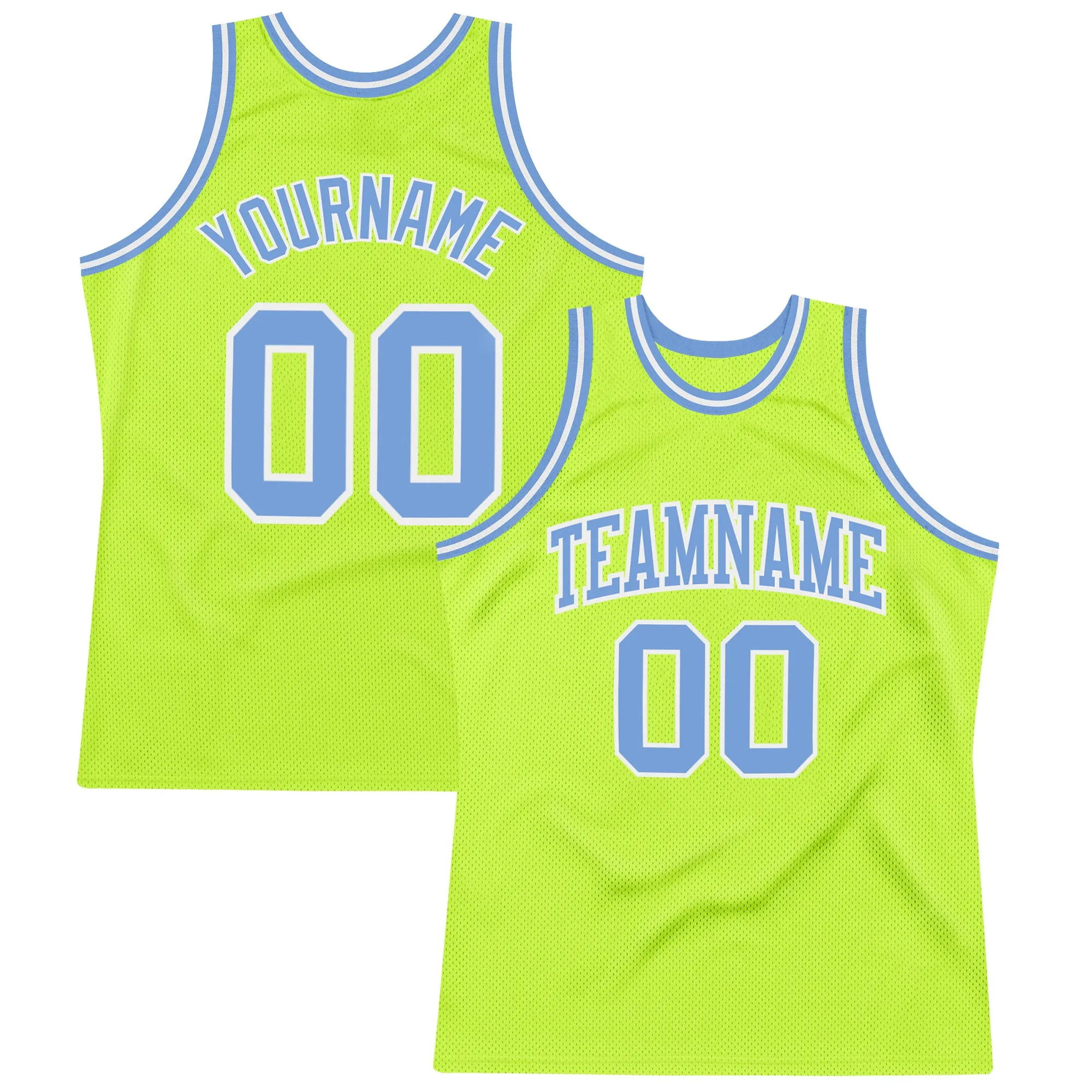 Custom Neon Green Light Blue-White Authentic Throwback Basketball Jersey FansIdea
