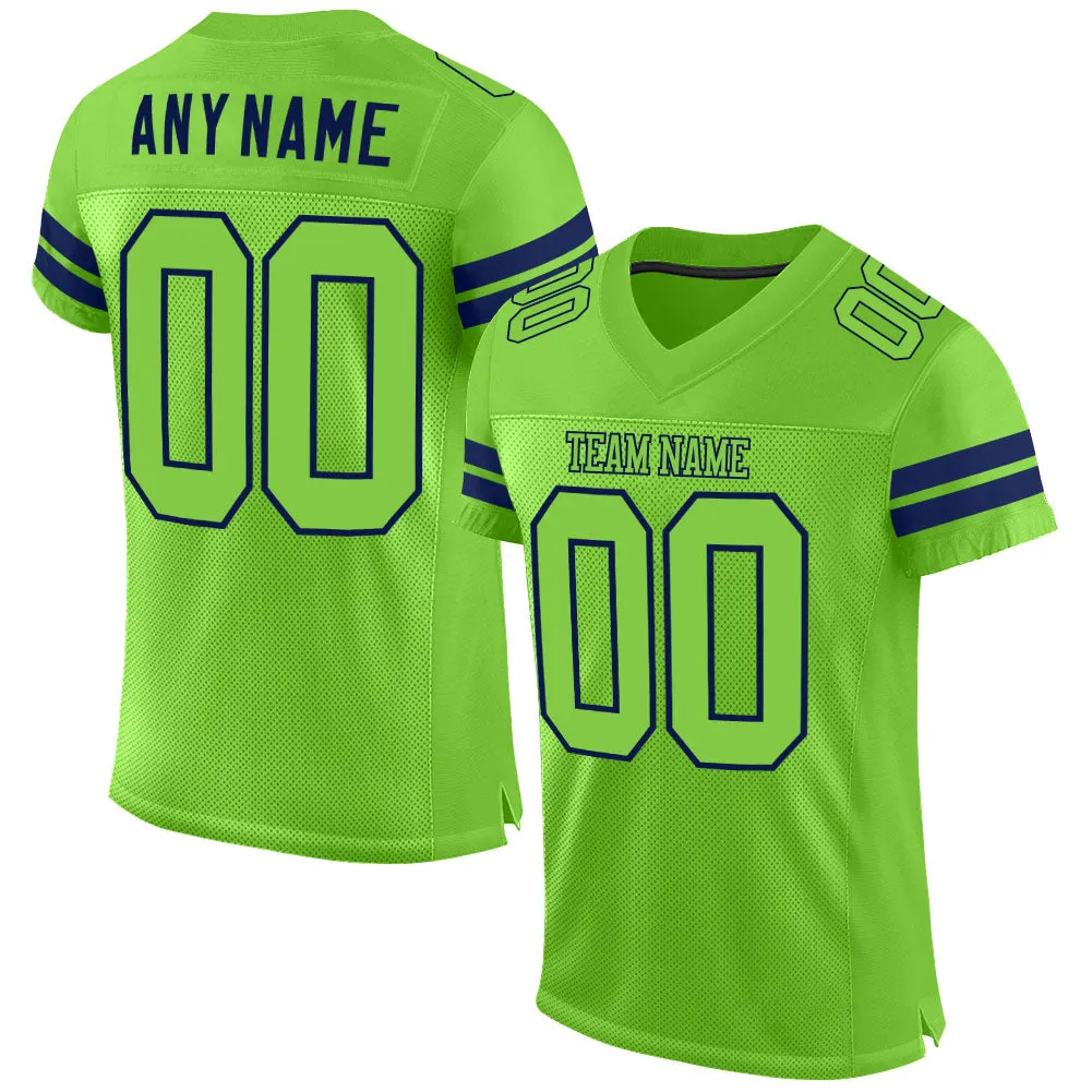 Custom Neon Green Neon Green-Navy Mesh Authentic Football Jersey FansIdea