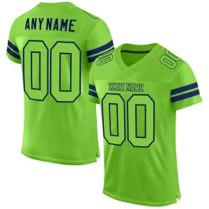 Custom Neon Green Neon Green-Navy Mesh Authentic Football Jersey FansIdea