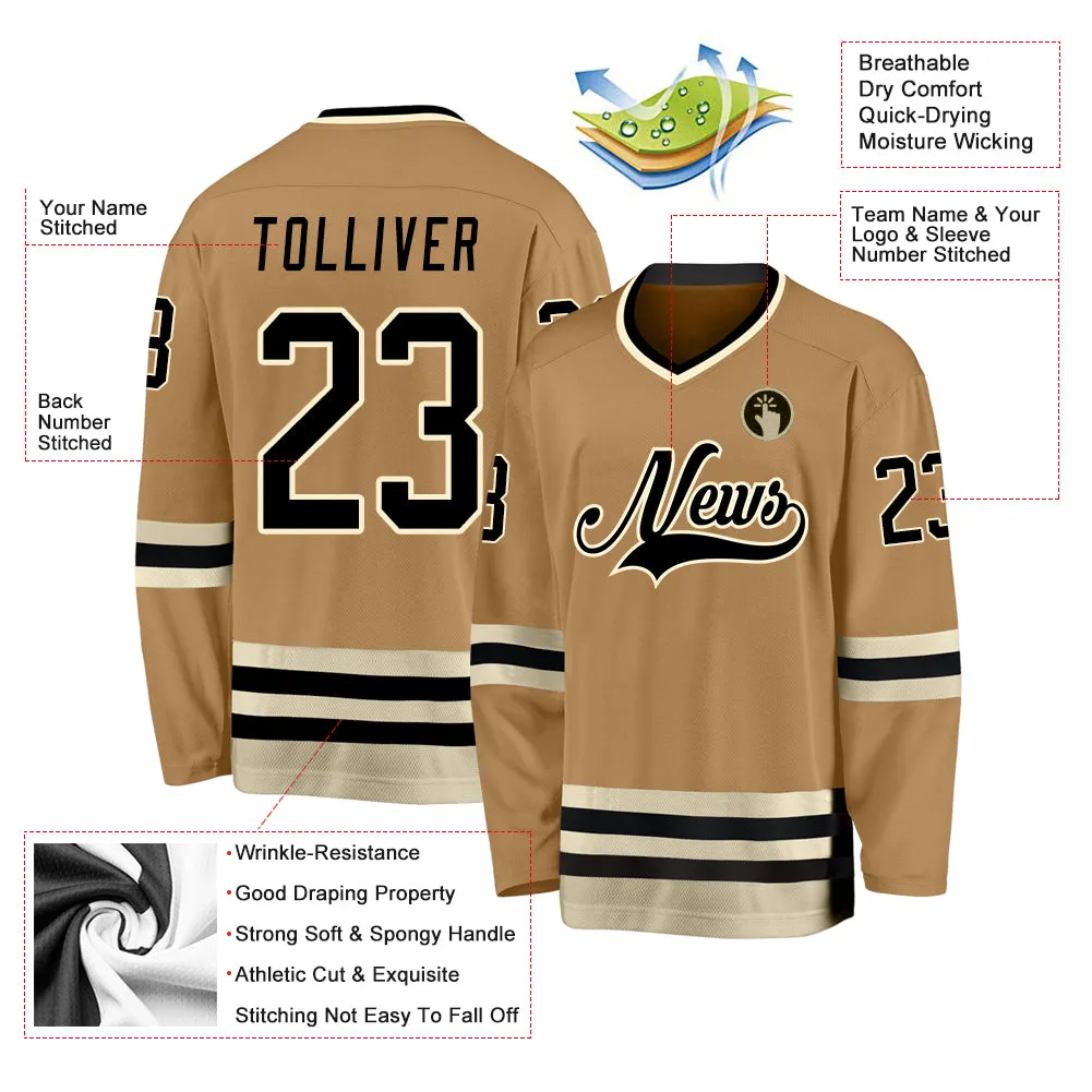 Custom Old Gold Black-Cream Hockey Jersey FansIdea