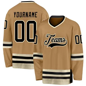 Custom Old Gold Black-Cream Hockey Jersey FansIdea