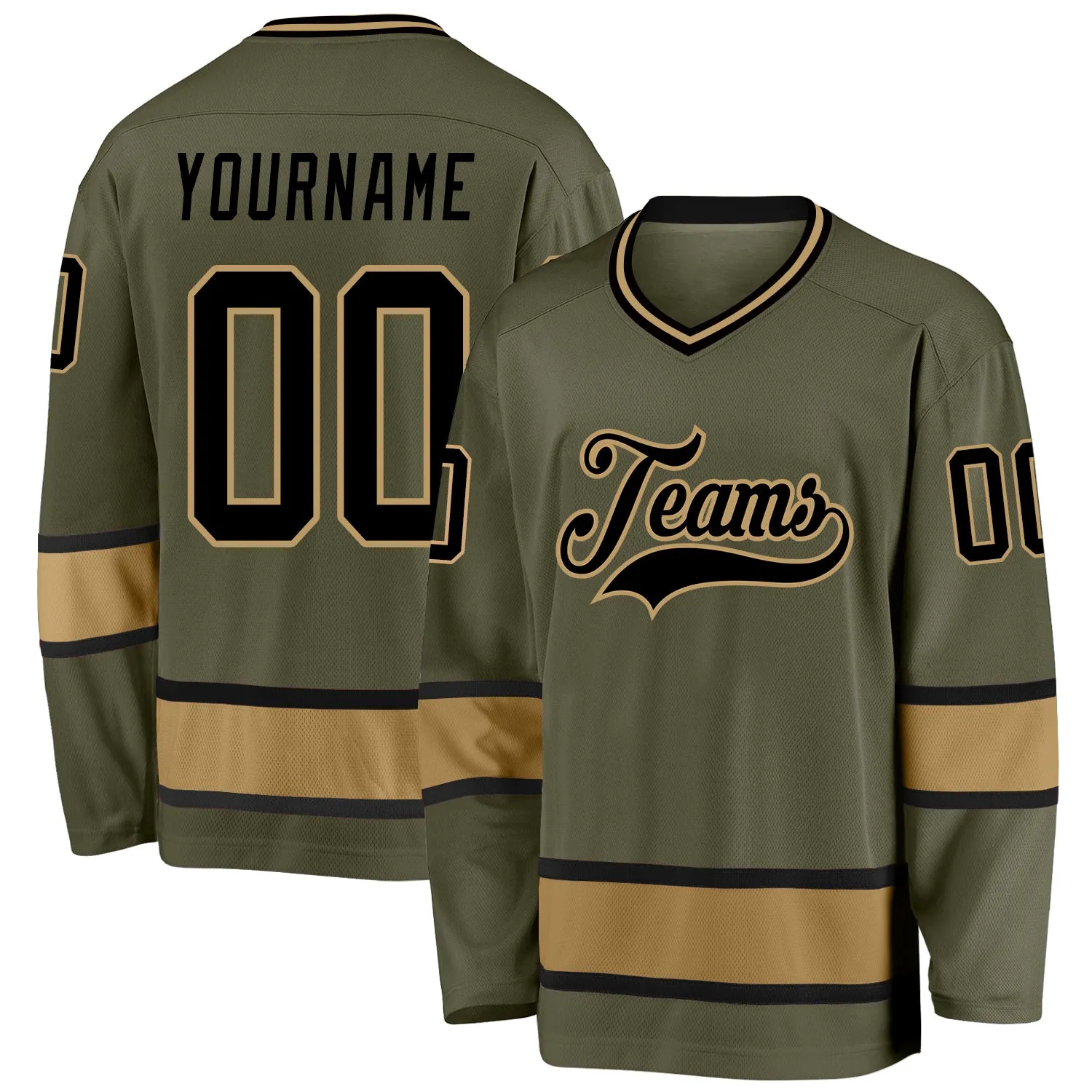 Custom Olive Black-Old Gold Salute To Service Hockey Jersey FansIdea