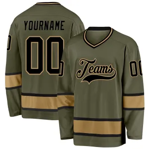 Custom Olive Black-Old Gold Salute To Service Hockey Jersey FansIdea