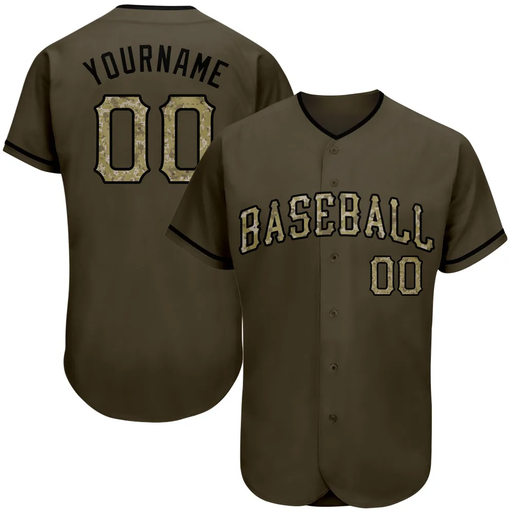 Custom Olive Camo-Black Authentic Salute To Service Baseball Jersey FansIdea