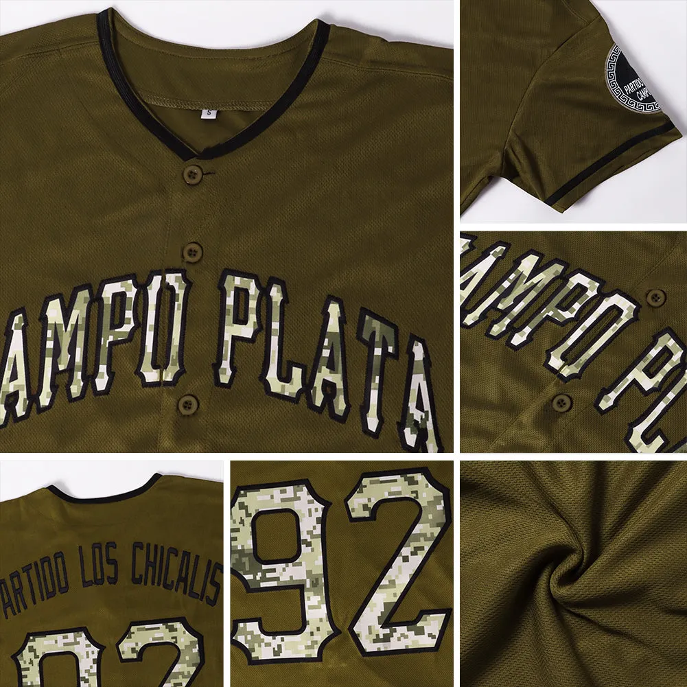 Custom Olive Camo-Black Authentic Salute To Service Baseball Jersey FansIdea