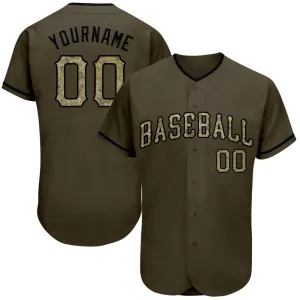 Custom Olive Camo-Black Authentic Salute To Service Baseball Jersey FansIdea