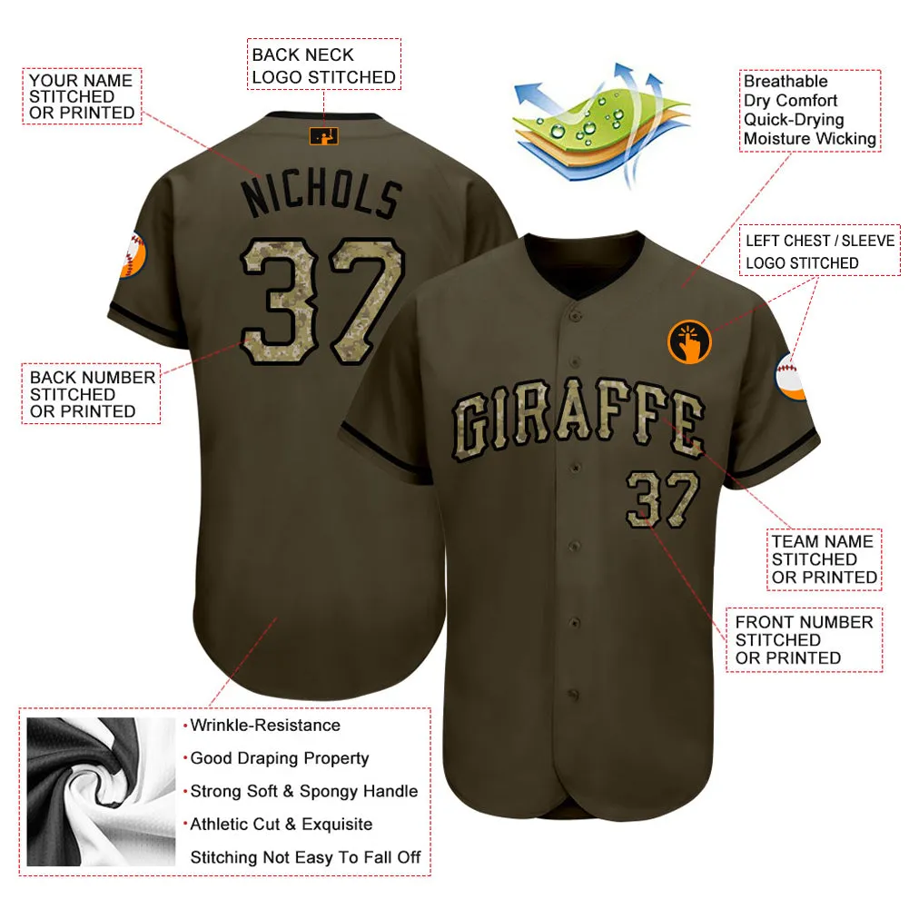 Custom Olive Camo-Black Authentic Salute To Service Baseball Jersey FansIdea