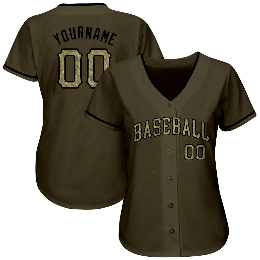 Custom Olive Camo-Black Authentic Salute To Service Baseball Jersey FansIdea