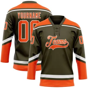 Custom Olive Orange-White Salute To Service Hockey Lace Neck Jersey FansIdea