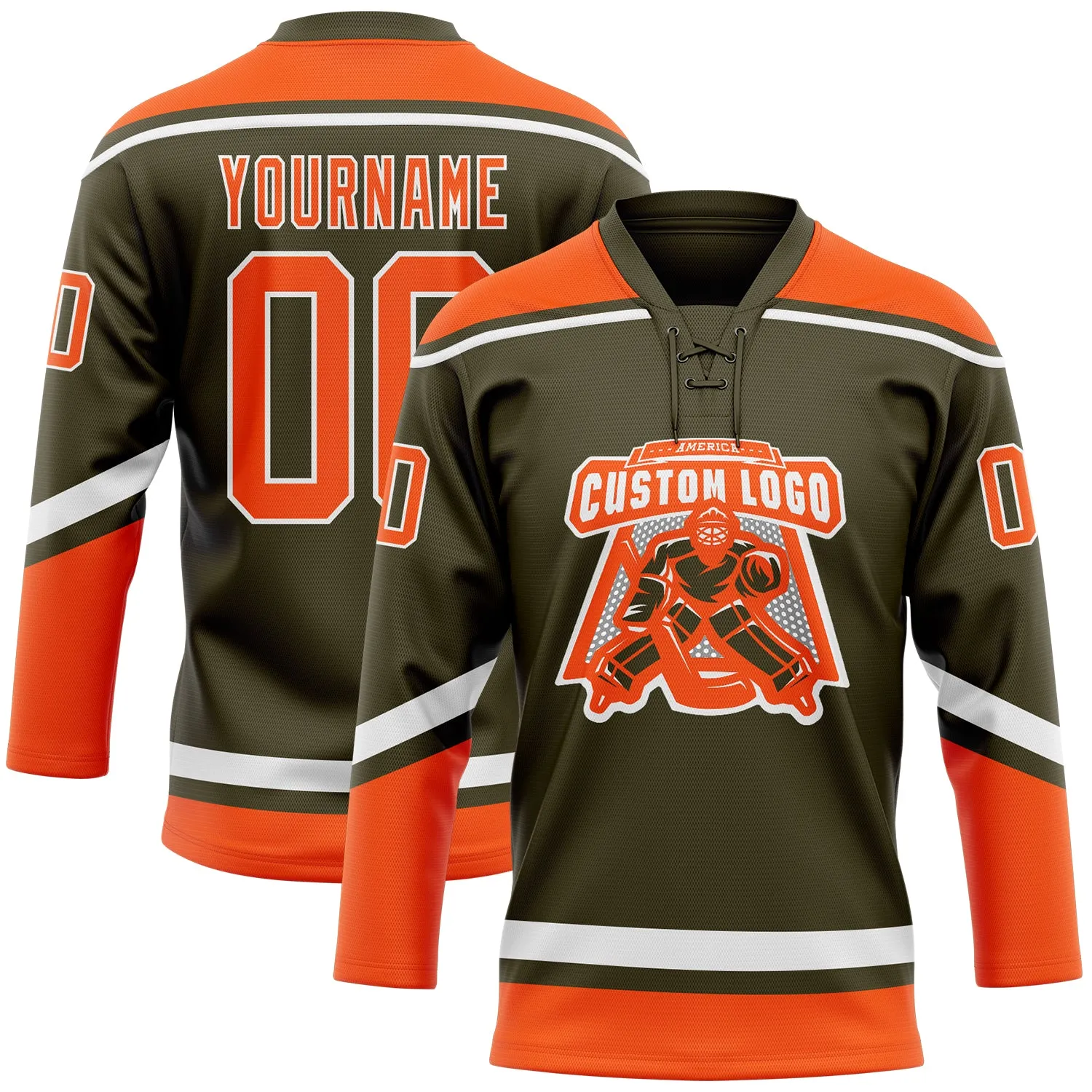 Custom Olive Orange-White Salute To Service Hockey Lace Neck Jersey FansIdea