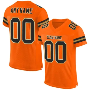 Custom Orange Black-Old Gold Mesh Authentic Football Jersey FansIdea