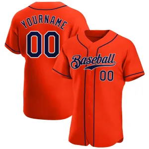 Custom Orange Navy-White Authentic Baseball Jersey FansIdea